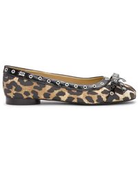 Ganni - Eyelets Bow Ballerina Satin Shoes - Lyst