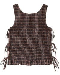 Ganni - Check Smocked Tie String Top - Lyst