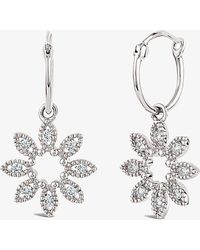 Dinny Hall - 14ct White Gold Jasmine Flower Hoop Drop Diamond Earrings (pair) - Lyst