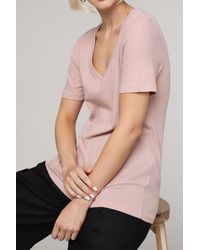 a mente V-neck Short Sleeve Garment Dye T-shirt - Pink
