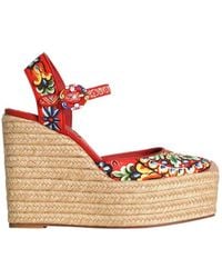 Dolce & Gabbana - Dolce & Gabbana Canvas Wedge Sandal With Carretto Print - Lyst