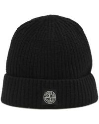 Stone Island - Ribbed Knit Beanie With Logo - Lyst