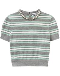 Self-Portrait - Striped Sweater With Crystal Trim - Lyst