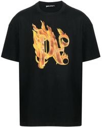 Palm Angels - T-Shirt Burning Con Stampa - Lyst