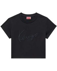 KENZO - Signature' Embroidered Cotton Cropped T-Shirt - Lyst