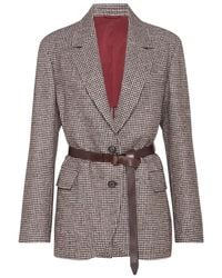 Brunello Cucinelli - Blazer Con Cintura E Motivo Pied-De-Poule-Donna - Lyst
