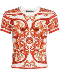 Dolce & Gabbana - Dolce & Gabbana Jersey T-Shirt With Majolica Print - Lyst