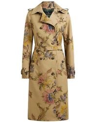 Etro - Cotton Gabardine Trench Coat With Floral Motif - Lyst