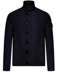 Stone Island - High-Neck Wool Cardigan - Lyst