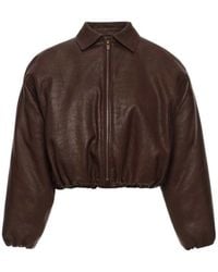 Magda Butrym - Cropped Dark Leather Bomber Jacket - Lyst