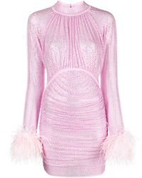 Self-Portrait - Mesh Dress With Rhinestones And Feather Details - Lyst
