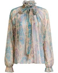 Etro - Silk Blouse With Paisley Print And Scarf Detail - Lyst