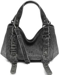 DIESEL - D-One-Small Denim Tote Bag With Crystals And Handle - Lyst
