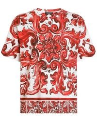 Dolce & Gabbana - Dolce & Gabbana Cotton T-Shirt With Majolica Print - Lyst