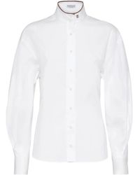 Brunello Cucinelli - High-Collar Button-Up Shirt - Lyst