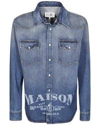 MM6 by Maison Margiela - Logo-Print Denim Overshirt - Lyst