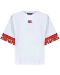 Dolce & Gabbana - Dolce & Gabbana T-Shirt With Embroidered Logo And Majolica Print - Lyst