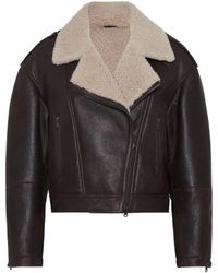 Brunello Cucinelli - Leather Biker Jacket With Shearling Collar - Lyst