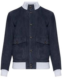 Eleventy - Leather Jacket With Pocket And Buttons - Lyst