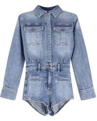 Self-Portrait - Rhinestone Denim Playsuit - Lyst