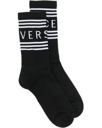 Versace - Ribbed Socks With Logo Print - Lyst