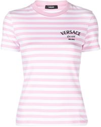 Versace - T-Shirt A Righe Con Ricamo - Lyst