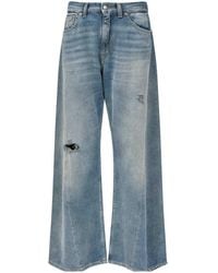 MM6 by Maison Margiela - Wide Leg Jeans With Distressed Effect - Lyst
