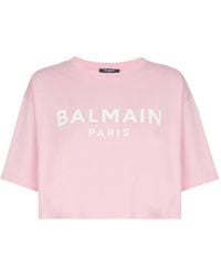 Balmain - Printed Crop T-Shirt - Lyst