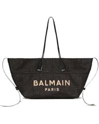 Balmain - Track Raffia Tote Bag - Lyst