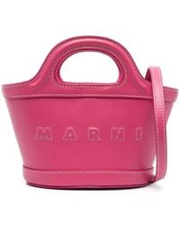 Marni - Leather Tote Bag With Logo - Lyst