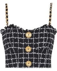 Balmain - Tweed Top With Shoulder Straps - Lyst