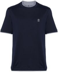 Brunello Cucinelli - T-Shirt A Strati Con Ricamo - Lyst