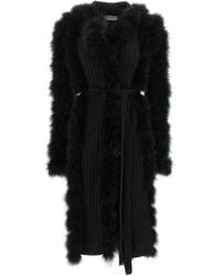 The Attico - Knitted Coat With Belt And Feather-Effect Trim - Lyst