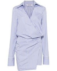 The Attico - Abito Mini A Righe Scollo V Manica Lunga Cotone E Blu Vita Annodata-Donna - Lyst