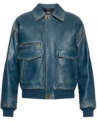 Versace - Leather Zip-Up Jacket - Lyst