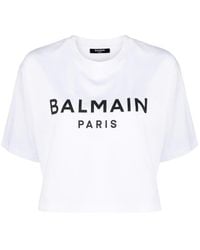 Balmain - Logo Cropped Cotton T-Shirt - Lyst