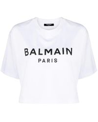 Balmain - Crop Logo T-Shirt - Lyst