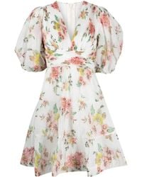 Zimmermann - Minidress With Puff Sleeves And Floral Print - Lyst