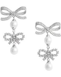 Self-Portrait - Double Bow Pearl Earrings-Donna - Lyst