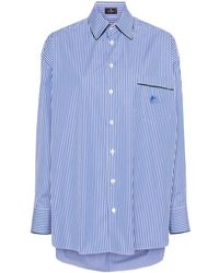 Etro - Striped Cotton Shirt With Embroidered Logo - Lyst