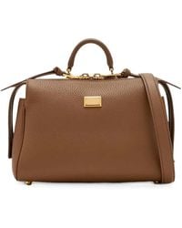 Dolce & Gabbana - Vittoria Leather Tote Bag With Logo Plaque - Lyst