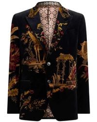 Etro - Single-Breasted Cotton Velvet Jacket With Applied Floral And Animal Print - Lyst