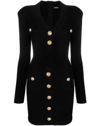 Balmain - Knitted Mini Dress With Buttons - Lyst