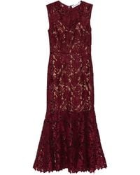 Self-Portrait - Burgundy Guipure Lace Midi Dress - Lyst