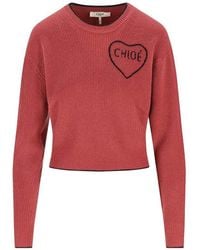 Chloé - Cropped Fitted Wool Knit Logo Sweater - Lyst