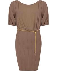 Elisabetta Franchi - Viscose Knit Dress With Jeweled Belt, Clay - Lyst