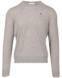 McQueen - Sweater With Reverse Skull Motif Embroidered Knitwear Grey - Lyst