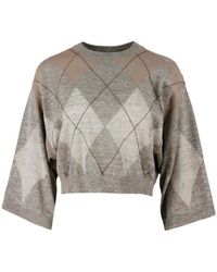 Brunello Cucinelli - Argyle Cropped Sweater - Lyst