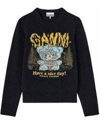 Ganni - Teddy Jacquard Knitted Sweater - Lyst