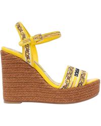 Dolce & Gabbana - Maiolica Print Logo Charmeuse Wedged Sandals - Lyst